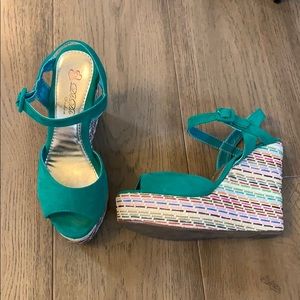 Multi color statement wedge sandals